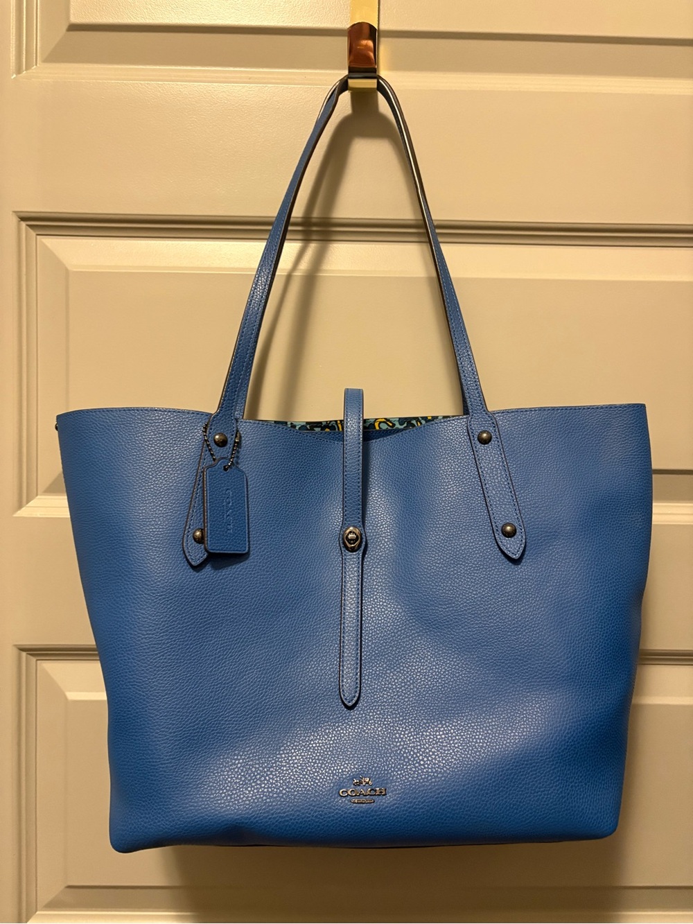 Coach Blue Market Tote with Floral Lining